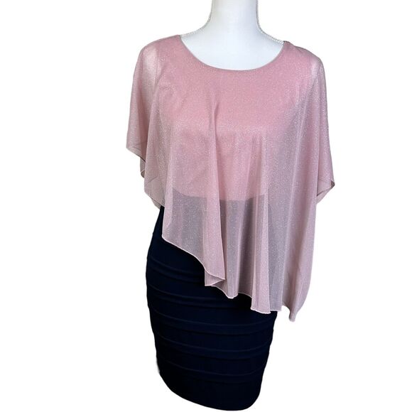 Enfocus Studio Dress Size 4 Layered Navy Pink Shimmer Fitted Social Cocktail - Picture 1 of 9